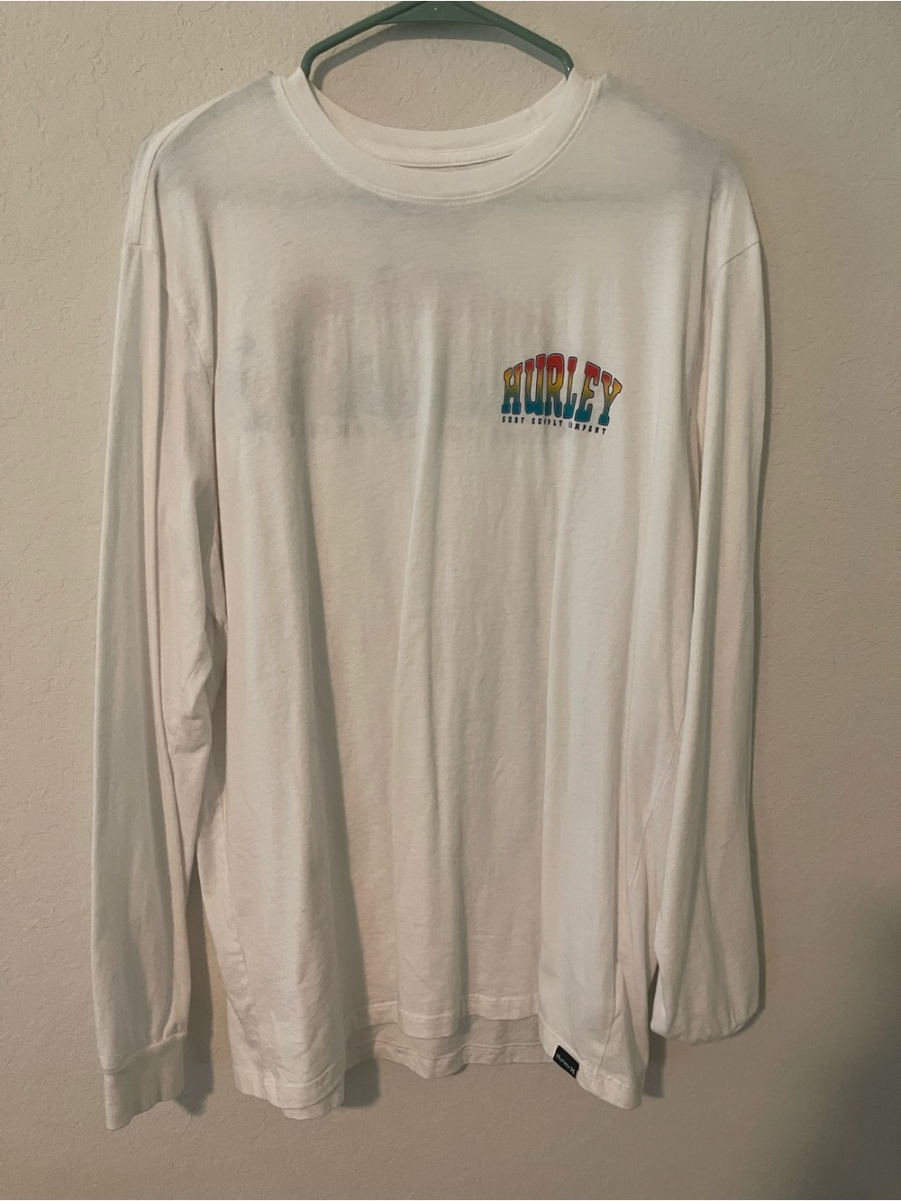 Hurley White Long Sleeve Shirt with Rainbow Chest Logo
